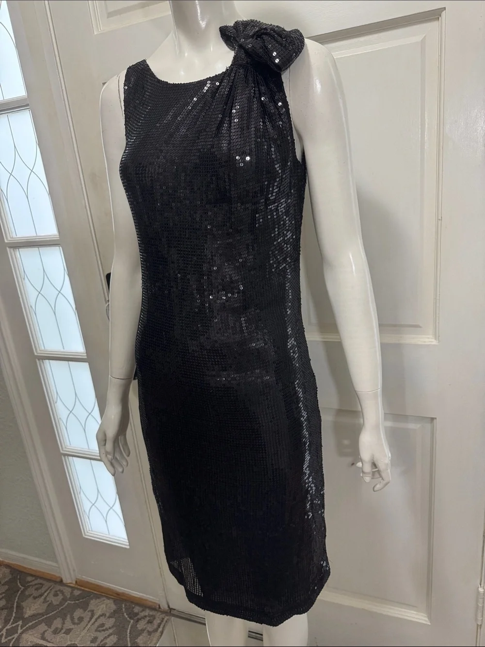 Tory Burch Black Sequin One-Shoulder Dress with Bow Size 4